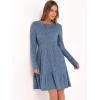 imageANRABESS Womens Long Sleeve Ribbed Knit Short Dress 2025 Fall Casual Crewneck Flowy A Line Mini Sweater Dresses with PocketsGrey Blue