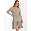 imageANRABESS Womens Long Sleeve Ribbed Short Dresses 2025 Fall Knit A Line Flowy Tiered Casual Mini Sweater Dress with PocketsTan