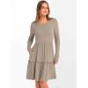 imageANRABESS Womens Long Sleeve Ribbed Short Dresses 2025 Fall Knit A Line Flowy Tiered Casual Mini Sweater Dress with PocketsTan