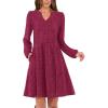 imageANRABESS Long Sleeve Dress for Women Fall Fashion Outfits 2025 Casual V Neck Ribbed Knit Short Sweater Dresses with PocketsWine Red