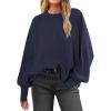 imageANRABESS Women Oversized Sweaters Batwing Long Sleeve 2025 Fall Outfits Crewneck Casual Knit Side Slit Fashion Pullover TopNavy Blue