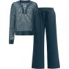 imageANRABESS Womens 2 Piece Outfits 2025 Fall Crochet Knit Half Zip Sweater Top Wide Leg Pant Travel Matching Sets Lounge ClothesDark Teal