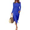 imageANRABESS Womens 2025 Fall Long Sleeve Maxi Dress Crewneck Tie Waist Slit Casual Work Long T Shirt Dresses Trendy OutfitsRoyal Blue