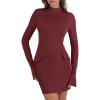 imageANRABESS Womens Long Sleeve Mock Neck Sexy Bodycon Mini Dress Dressy Casual Elegant Formal Party Blazer Dresses with PocketsBurgundy