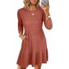 imageANRABESS Womens Long Sleeve Ribbed Knit Short Dress 2025 Fall Casual Crewneck Flowy A Line Mini Sweater Dresses with PocketsBurnt Orange