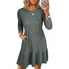 imageANRABESS Womens Long Sleeve Ribbed Knit Short Dress 2025 Fall Casual Crewneck Flowy A Line Mini Sweater Dresses with PocketsGray Green