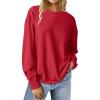 imageANRABESS Womens Long Sleeve Shirts Crewneck Oversized Tops Casual 2025 Fall Trendy TShirts Tee Blouse with Pockets ClothesRed