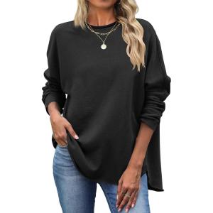 imageANRABESS 2025 Fall Fashion Sweatshirt for Women Raw Edges Long Sleeve Shirts Crewneck Loose Fit Curve Hem Pullover TopsBlack