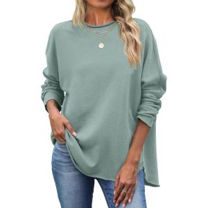 imageANRABESS 2025 Fall Fashion Sweatshirt for Women Raw Edges Long Sleeve Shirts Crewneck Loose Fit Curve Hem Pullover TopsGreen