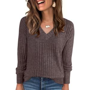 imageANRABESS Long Sleeve Shirts for Women V Neck Casual Fall Tops Loose Fit Lightweight Sweaters Tunic Fashion 2025 ClothesDeep Brown