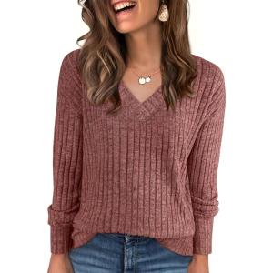imageANRABESS Long Sleeve Shirts for Women V Neck Casual Fall Tops Loose Fit Lightweight Sweaters Tunic Fashion 2025 ClothesRust