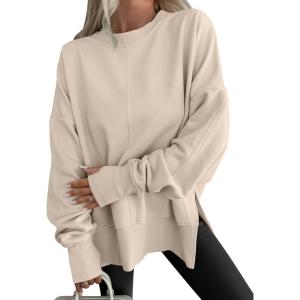 imageANRABESS Women Oversized Sweatshirts Thumbhole Long Sleeve Hoodies Shirts 2025 Fall Side Slit Pullover Top Teen Y2k OutfitsParchment