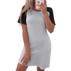 imageANRABESS Women Short Sleeve Sleep Night Shirts Comfy Nightgowns Ribbed Pajamas House Sweater Dress 2025 Fall SleepwearGrey Black