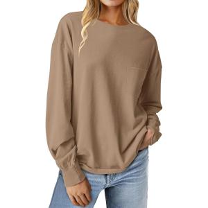 imageANRABESS Womens Long Sleeve Shirts Crewneck Oversized Tops Casual 2025 Fall Trendy TShirts Tee Blouse with Pockets ClothesBrown