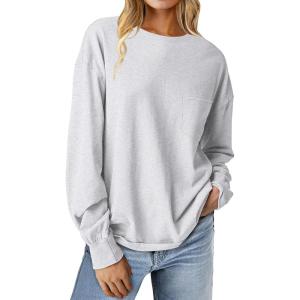 imageANRABESS Womens Long Sleeve Shirts Crewneck Oversized Tops Casual 2025 Fall Trendy TShirts Tee Blouse with Pockets ClothesLight Grey