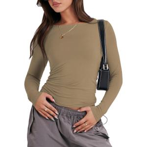 imageANRABESS Womens Long Sleeve Shirts Tight Fitted Going Out Crop Tops Crewneck Basic Tee Y2k Fall Outfits Teens Girls ClothesKhaki