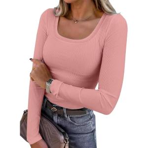 imageANRABESS Womens Long Sleeve Tops Scoop Neck Rib Knit Shirts Slim Fitted Basic Tee Teen Girl 2025 Fall Outfits Trendy ClothesCoral
