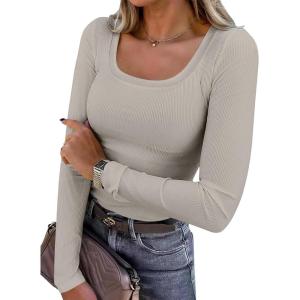 imageANRABESS Womens Long Sleeve Tops Scoop Neck Rib Knit Shirts Slim Fitted Basic Tee Teen Girl 2025 Fall Outfits Trendy ClothesDark Khaki