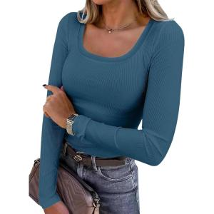 imageANRABESS Womens Long Sleeve Tops Scoop Neck Rib Knit Shirts Slim Fitted Basic Tee Teen Girl 2025 Fall Outfits Trendy ClothesDeep Blue