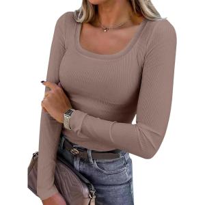 imageANRABESS Womens Long Sleeve Tops Scoop Neck Rib Knit Shirts Slim Fitted Basic Tee Teen Girl 2025 Fall Outfits Trendy ClothesDeep Brown