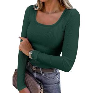 imageANRABESS Womens Long Sleeve Tops Scoop Neck Rib Knit Shirts Slim Fitted Basic Tee Teen Girl 2025 Fall Outfits Trendy ClothesDeep Green