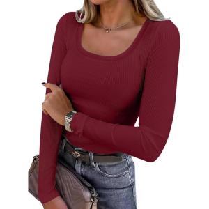imageANRABESS Womens Long Sleeve Tops Scoop Neck Rib Knit Shirts Slim Fitted Basic Tee Teen Girl 2025 Fall Outfits Trendy ClothesDeep Red
