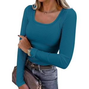 imageANRABESS Womens Long Sleeve Tops Scoop Neck Rib Knit Shirts Slim Fitted Basic Tee Teen Girl 2025 Fall Outfits Trendy ClothesLake Blue