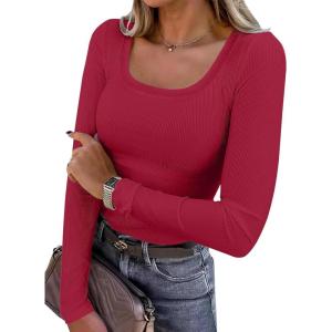 imageANRABESS Womens Long Sleeve Tops Scoop Neck Rib Knit Shirts Slim Fitted Basic Tee Teen Girl 2025 Fall Outfits Trendy ClothesRed