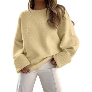 imageANRABESS Womens Oversized Sweaters 2025 Long Sleeve Fuzzy Knit Casual Chunky Pullover Sweater Fall Outfits ClothesBeige Yellow
