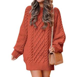 imageANRABESS Womens Sweater Dress Oversized Cable Knit Chunky Long Sleeve Short Dresses 2025 Fall Outfits Vacation Winter ClothesRust Orange