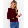 imageANRABESS Sweaters for Women Long Sleeve Crewneck Fitted Business Casual Pullover Tops 2025 Fall Outfits with Button CuffDeep Red