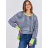 imageANRABESS Sweatshirts for Women 2025 Fall Long Sleeve Shirts Oversized Crewneck Lightweight Side Split Casual Pullover TopsPink Green