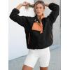 imageANRABESS Women Fuzzy Fleece Pullover Sherpa Sweatshirt Long Sleeve Button Down Warm Soft Loose Sweater Jackets with PocketsBlack