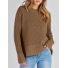 imageANRABESS Womens 2025 Fall Waffle Sweaters Long Sleeve Thumbhole Casual Knitted Side Zipper Pullover Sweaters TopCoffee