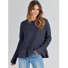 imageANRABESS Womens 2025 Fall Waffle Sweaters Long Sleeve Thumbhole Casual Knitted Side Zipper Pullover Sweaters TopNavy Blue