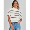 imageANRABESS Womens Oversized Short Batwing Sleeve Sweater Mock Neck Casual 2025 Summer Fall Knit Sleeveless Pullover Vest TopsWhite Black Stripe