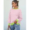 imageANRABESS Womens Oversized Striped Sweaters Long Sleeve Crewneck Casual Side Slit Pullover Tops 2025 Fall Trendy OutfitsLight Pink White