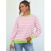 imageANRABESS Womens Oversized Striped Sweaters Long Sleeve Crewneck Casual Side Slit Pullover Tops 2025 Fall Trendy OutfitsLight Pink White