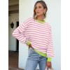 imageANRABESS Womens Oversized Striped Sweaters Long Sleeve Crewneck Casual Side Slit Pullover Tops 2025 Fall Trendy OutfitsLight Pink White