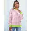 imageANRABESS Womens Oversized Striped Sweaters Long Sleeve Crewneck Casual Side Slit Pullover Tops 2025 Fall Trendy OutfitsLight Pink White
