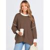 imageANRABESS Womens Oversized Sweaters Fall 2025 Fashion Crewneck Batwing Long Sleeve Side Slit Knit Pullover Sweater TopsBrown