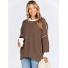 imageANRABESS Womens Oversized Sweaters Fall 2025 Fashion Crewneck Batwing Long Sleeve Side Slit Knit Pullover Sweater TopsBrown