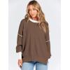 imageANRABESS Womens Oversized Sweaters Fall 2025 Fashion Crewneck Batwing Long Sleeve Side Slit Knit Pullover Sweater TopsBrown
