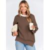imageANRABESS Womens Oversized Sweaters Fall 2025 Fashion Crewneck Batwing Long Sleeve Side Slit Knit Pullover Sweater TopsBrown