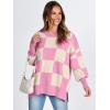 imageANRABESS Womens Oversized Sweaters Fall 2025 Fashion Crewneck Batwing Long Sleeve Side Slit Knit Pullover Sweater TopsPink Plaid