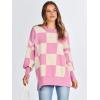 imageANRABESS Womens Oversized Sweaters Fall 2025 Fashion Crewneck Batwing Long Sleeve Side Slit Knit Pullover Sweater TopsPink Plaid