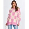 imageANRABESS Womens Oversized Sweaters Fall 2025 Fashion Crewneck Batwing Long Sleeve Side Slit Knit Pullover Sweater TopsPink Plaid
