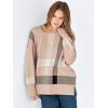 imageANRABESS Womens Oversized Sweaters Fall 2025 Fashion Crewneck Batwing Long Sleeve Side Slit Knit Pullover Sweater TopsPlaid Khaki