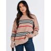 imageANRABESS Womens Oversized Sweaters Fall 2025 Fashion Crewneck Batwing Long Sleeve Side Slit Knit Pullover Sweater TopsStripe Khaki Black