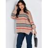 imageANRABESS Womens Oversized Sweaters Fall 2025 Fashion Crewneck Batwing Long Sleeve Side Slit Knit Pullover Sweater TopsStripe Khaki Black